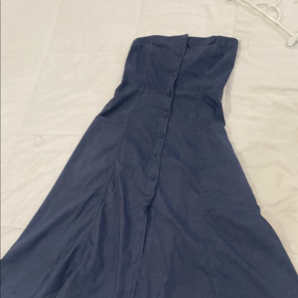 Theory Strapless Navy Button-Front Dress